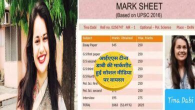 IAS Tina Dabi Marksheet:आईएएस टीना डाबी की मार्कशीट हुई सोशल मीडिया पर वायरल,आप भी देखिए मार्कशीट