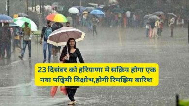 Haryana Ka Mausam:23 दिसंबर को हरियाणा मे सक्रिय होगा एक नया पश्चिमी विक्षोभ,होगी रिमझिम बारिश