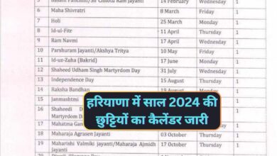 Haryana News:हरियाणा में साल 2024 की छुट्टियों का कैलेंडर जारी,इतने दिन रहेगा सरकारी अवकाश